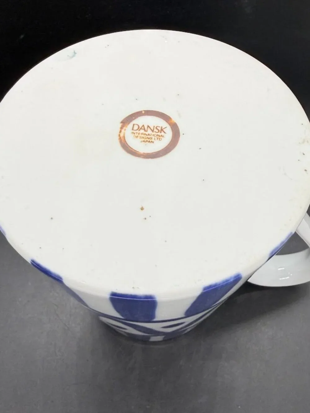 Vintage Dansk Arabesque Pitcher 40oz Abstract Geometric Blue White Japan Mark